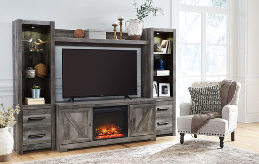Wynnlow - Gray - Entertainment Center - TV Stand With Glass/Stone Fireplace Insert Cleveland Home Outlet (OH) - Furniture Store in Middleburg Heights Serving Cleveland, Strongsville, and Online