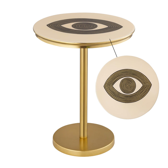 Eye - Handpainted Side Table - Beige