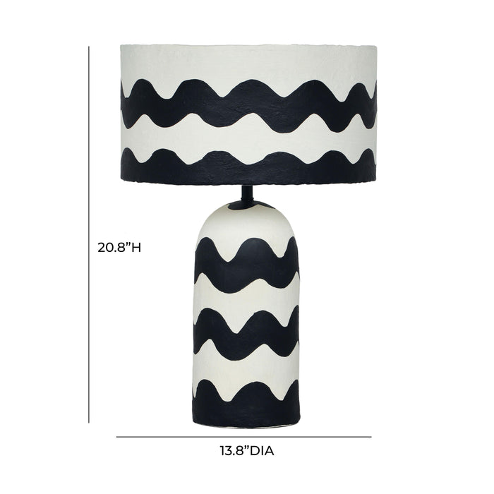 Tropea - Black Waves Papier Mache Table Lamp - Black Waves