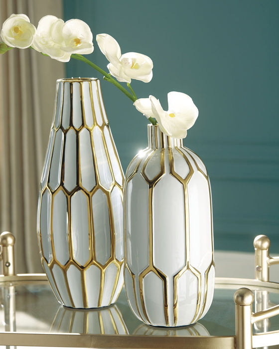 Mohsen - Gold Finish/White - Vase Set