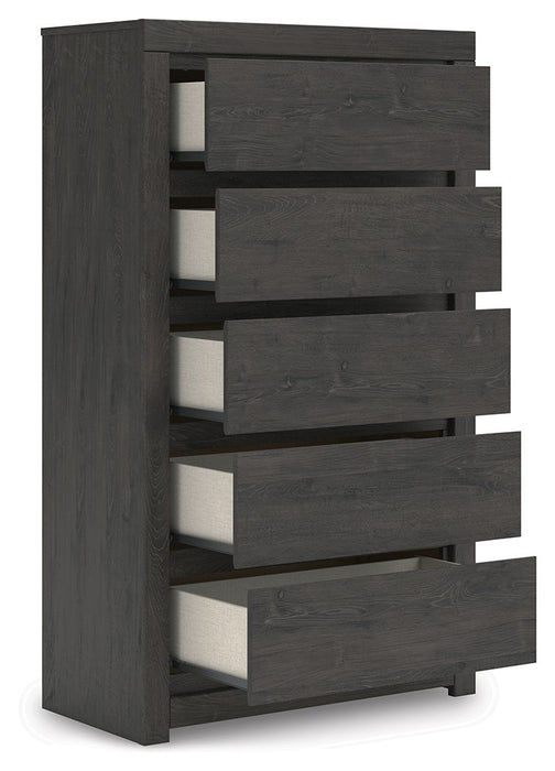Fraluna - Five Drawer Chest - Charcoal