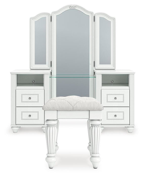 Kozlani - 3 Pc. - Vanity, Mirror And Stool - White