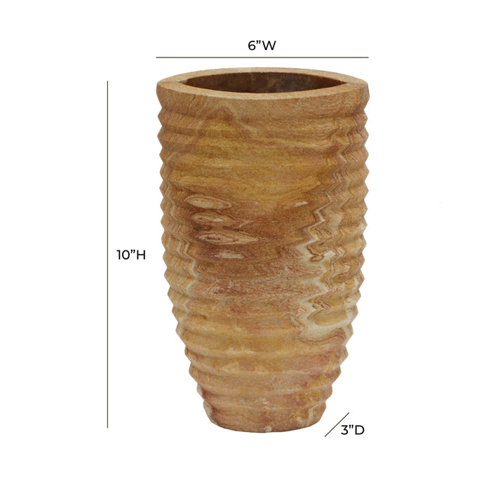 Saava - Ribbed Stone Vase In Sandstone - Natural