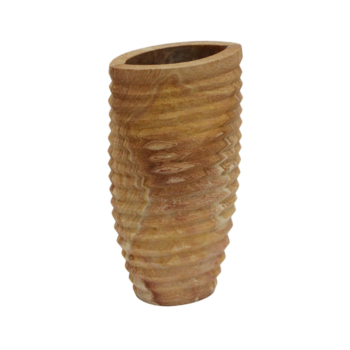 Saava - Ribbed Stone Vase In Sandstone - Natural