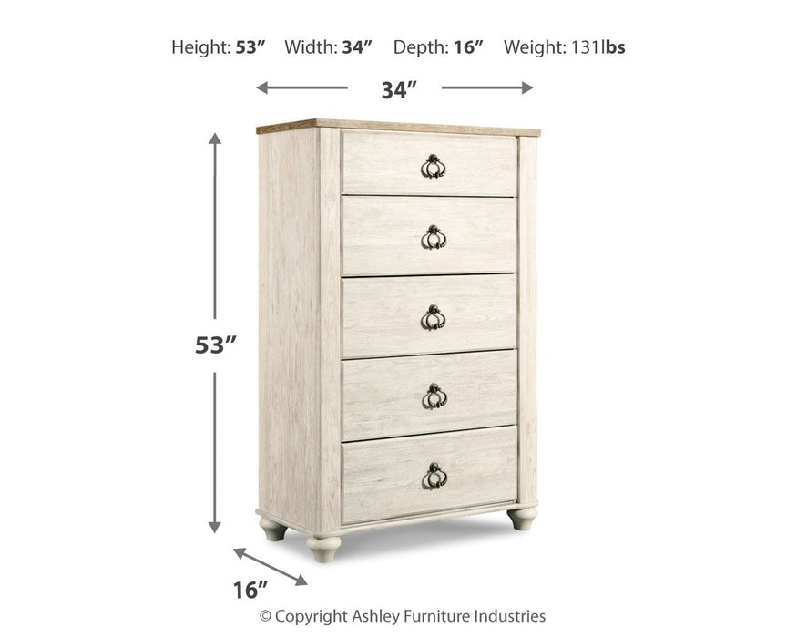 Willowton - Five Drawer Chest - Brown / Beige / White