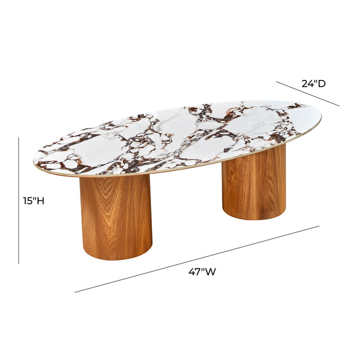 Tamara - Marble Ceramic Oval Coffee Table - Light Brown