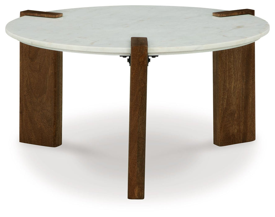 Isanti - White / Brown - Round Cocktail Table