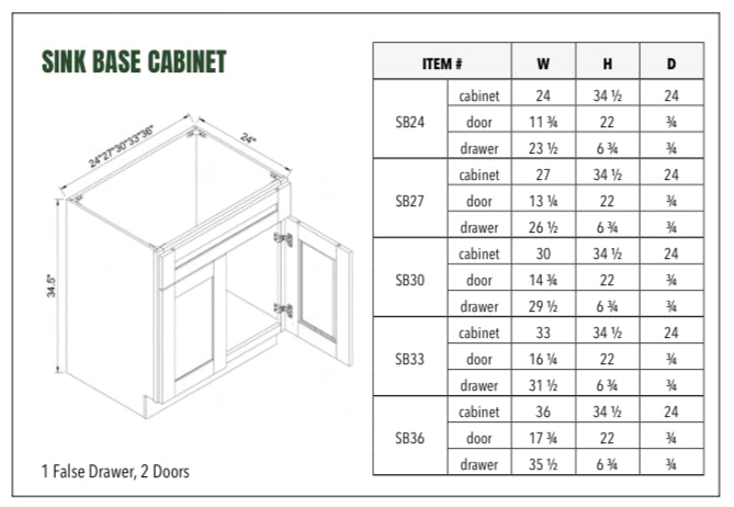Kitchen Cabinet - Sink Base Cabinet DCB-SB33 [DCB900053-51981] Finished Exterior Skins: Left