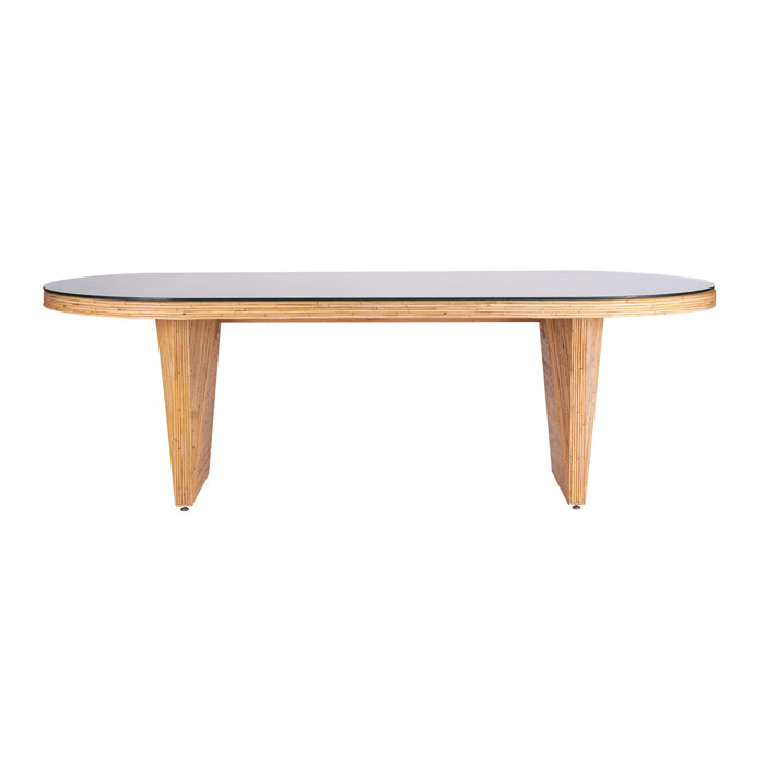 Caren - Rattan and Glass Oval Dining Table - Natural