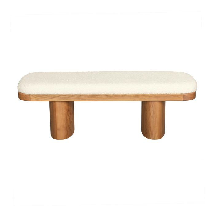 Ollie - Boucle Wooden Bench - White