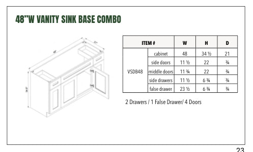 Timeless Shaker Karamel - 48" W x 34.5" H x 22"D - Bathroom Vanity - VSDB48