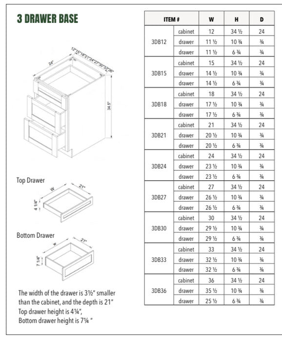 Kitchen Cabinet - Base Cabinet DCB-3DB12 [DCB900026-51980] Finished Exterior Skins: Both