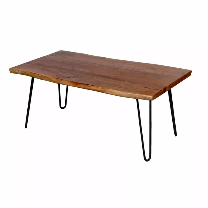Alaterre Furniture 48" Hairpin Natural Brown Live Edge Large Coffee Table Metal And Wood