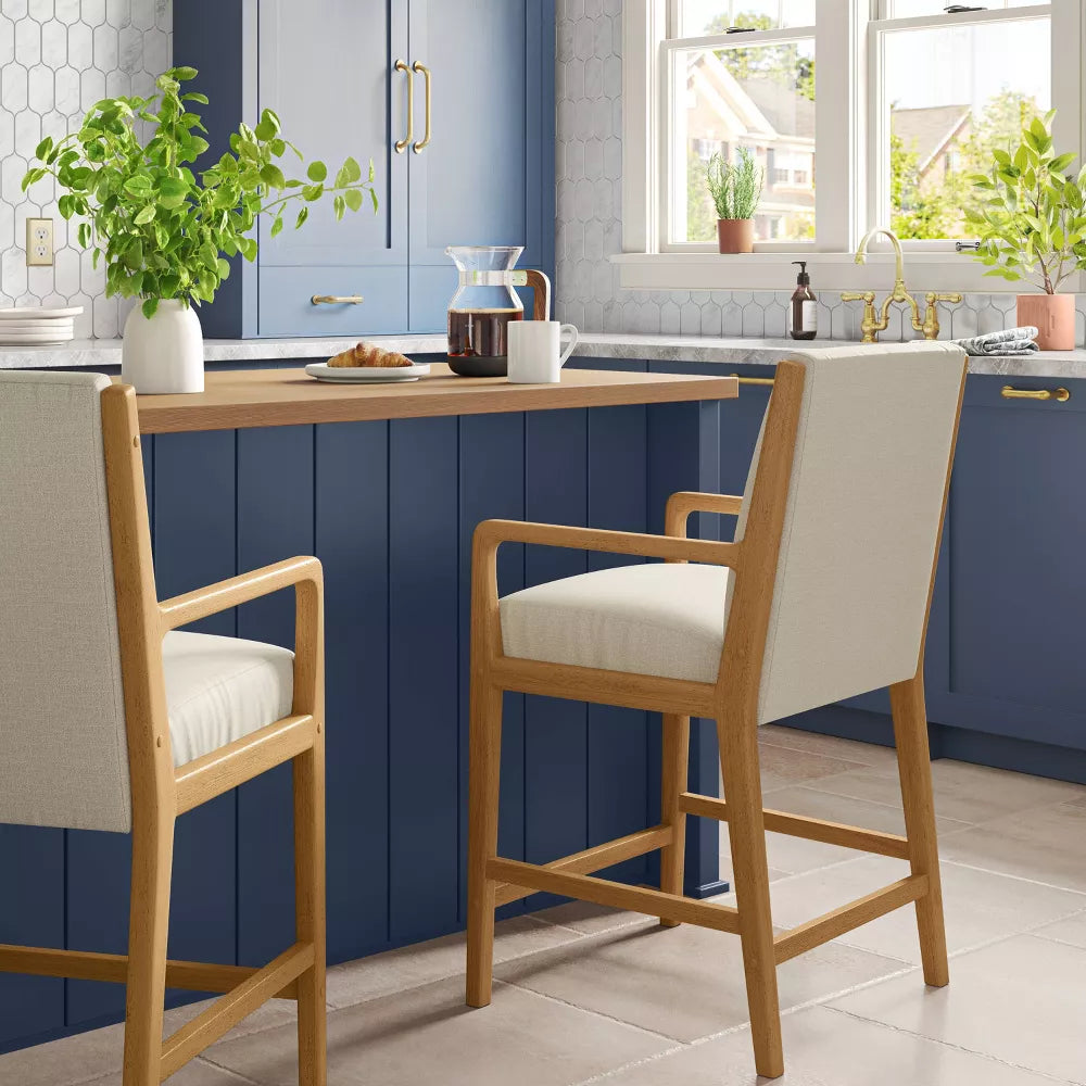 2pk Esters Wood Arm Counter Height Barstool Cream Natural Wood Cleveland Home Outlet OH