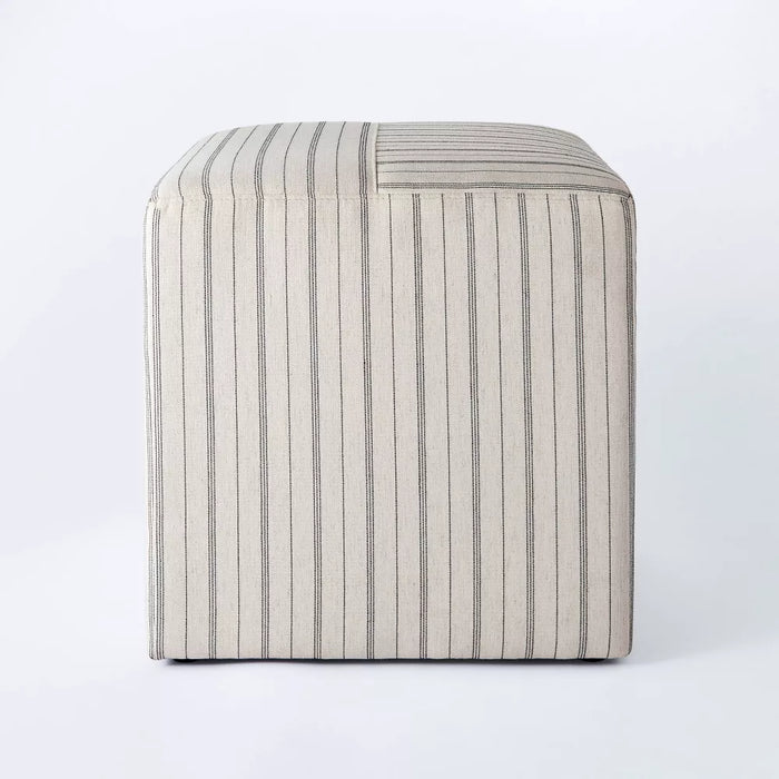 Lynwood Square Upholstered Cube Cream Wide Stripe