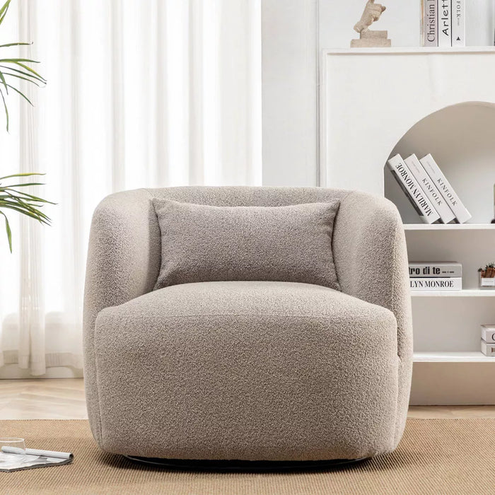 Boucle Upholstered Swivel Armchair Taupe