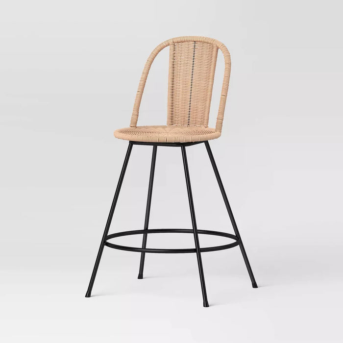 Olivine Rounded Back Woven Counter Height Barstool with Metal Legs Natural