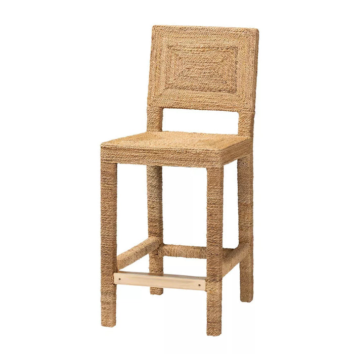 Anfield Natural Seagrass and Mahogany Wood Counter Height Barstool