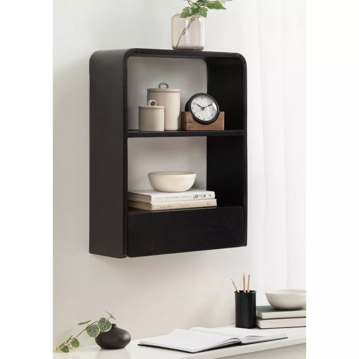 All Things Decor 18"x24" Kato Wall Shelf with Drawer Black