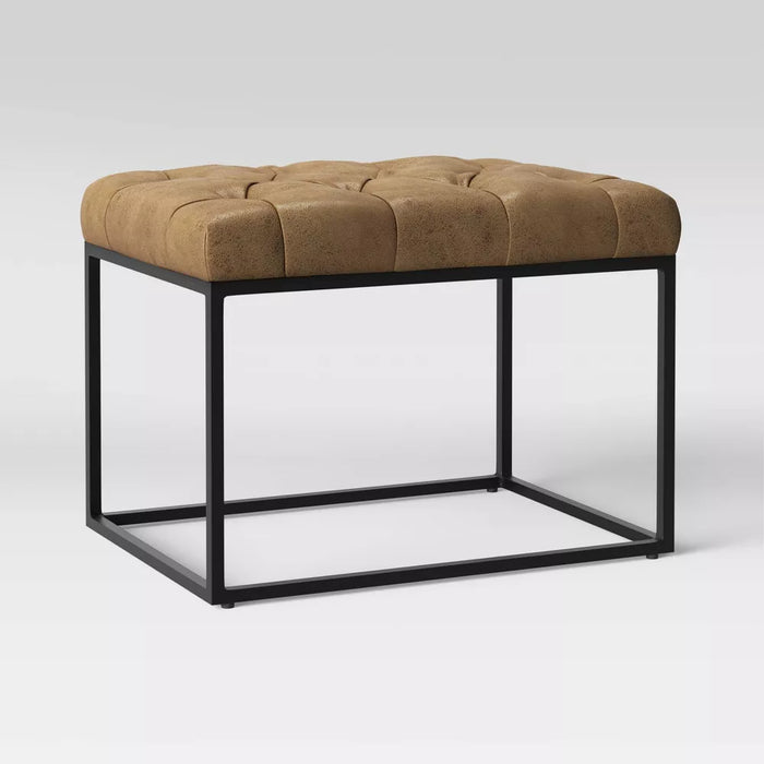 Trubeck Tufted Metal Base Ottoman Faux Leather Brown