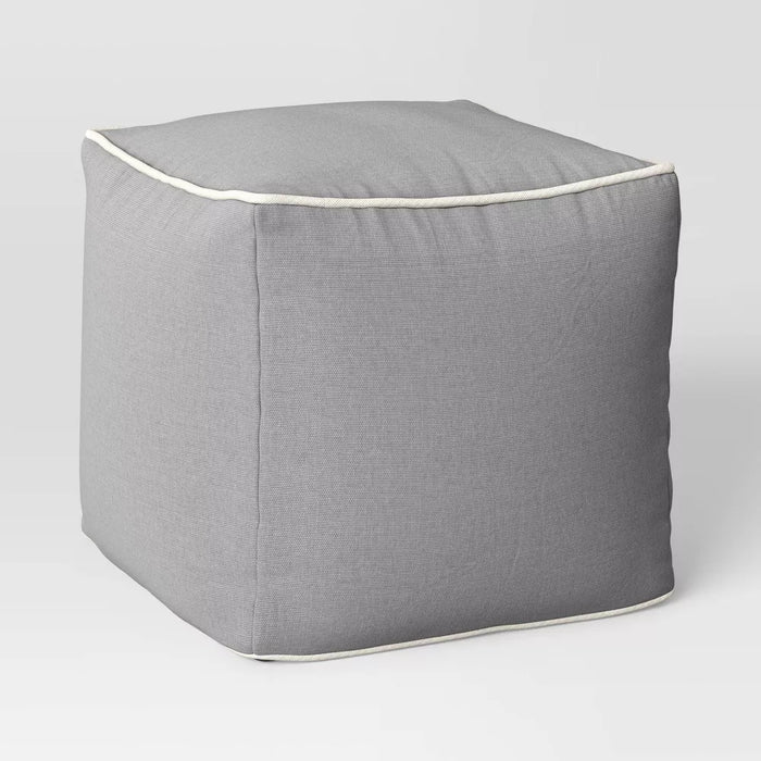 Color Block with Contrast Piping Pouf Jet Gray/Ivory