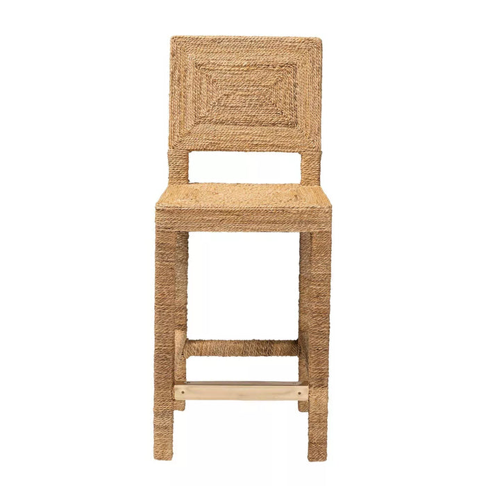 Anfield Natural Seagrass and Mahogany Wood Counter Height Barstool