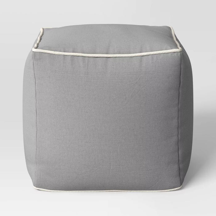 Color Block with Contrast Piping Pouf Jet Gray/Ivory