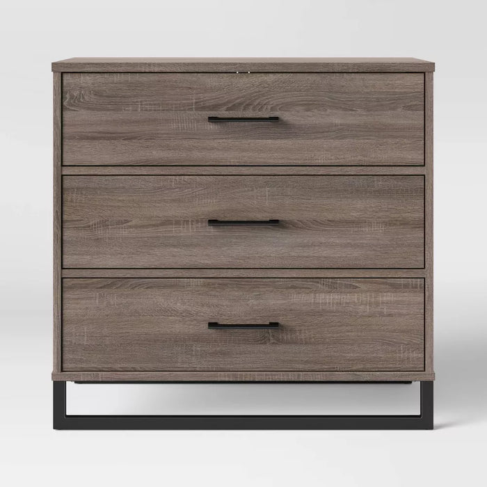 Mixed Material 3 Drawer Dresser Gray