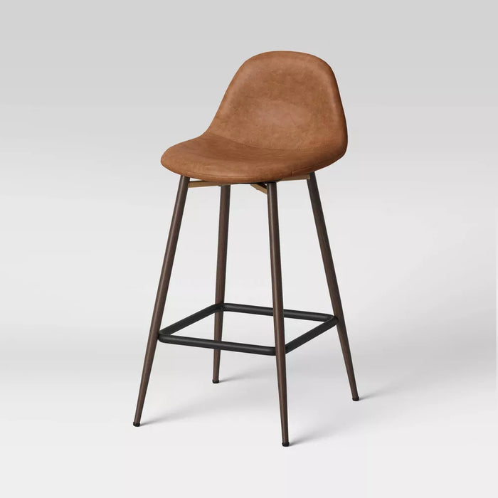 Copley Upholstered Counter Height Barstool with Faux Leather Caramel