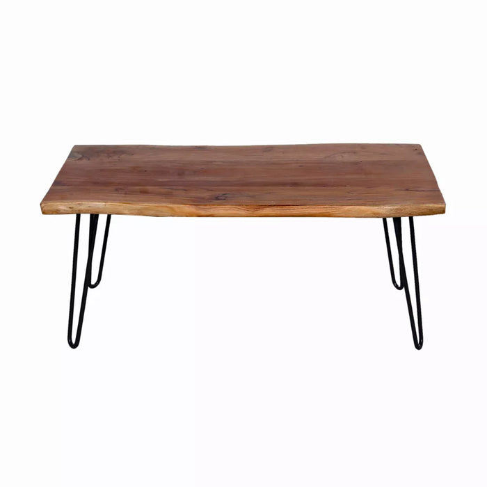 Alaterre Furniture 48" Hairpin Natural Brown Live Edge Large Coffee Table Metal And Wood
