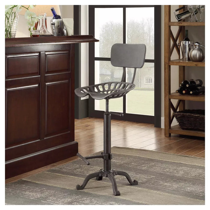 Austin Adjustable Tractor Seat Counter Height Barstool with Back Industrial Gray