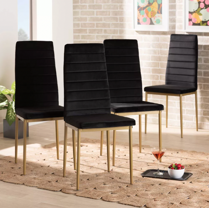 4pc Armand Velvet Fabric Upholstered and Metal Dining Chair Set Black/Gold Cleveland Home Outlet (OH) - Furniture Store in Middleburg Heights Serving Cleveland, Strongsville, and Online
