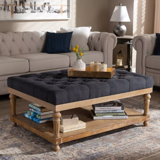 Lindsey Linen Fabric Upholstered Wood Cocktail Ottoman - Charcoal Cleveland Home Outlet (OH) - Furniture Store in Middleburg Heights Serving Cleveland, Strongsville, and Online