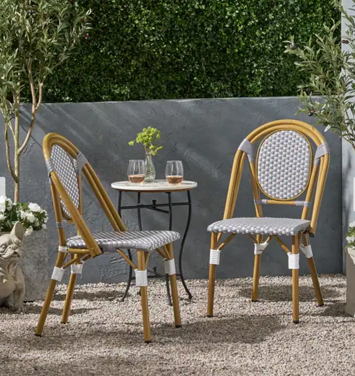Remi 2pk Outdoor French Bistro Chairs - Gray/White/Bamboo Cleveland Home Outlet (OH) - Furniture Store in Middleburg Heights Serving Cleveland, Strongsville, and Online