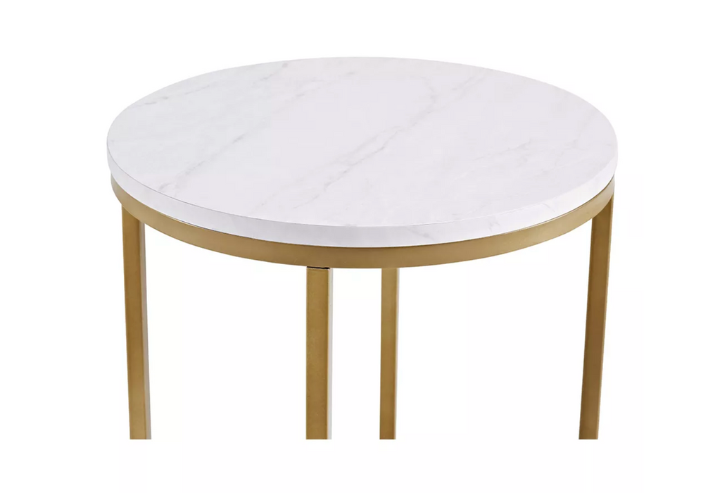 Vivian Glam X Leg Round Side Table Faux White Marble/Gold
