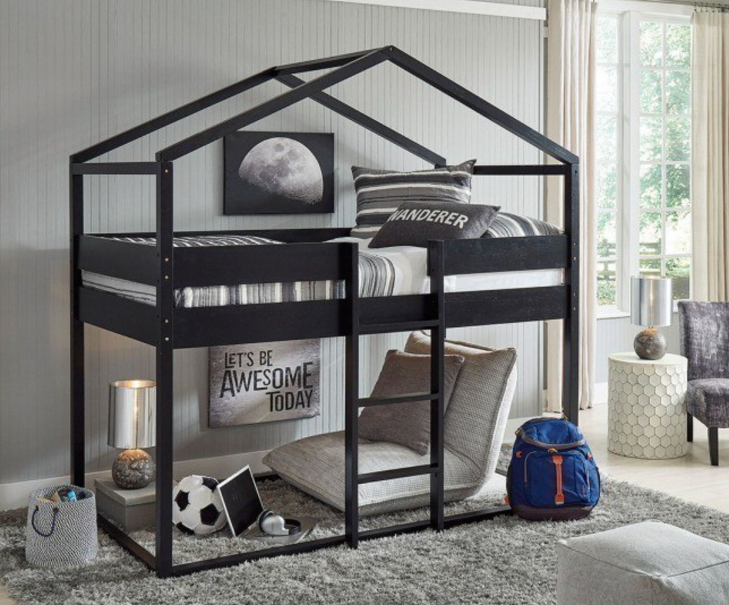 Flannibrook Twin over Twin House Loft Bed Black Cleveland Home