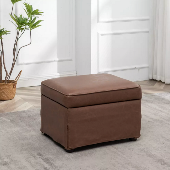 24" Wide Rectangle Storage Ottoman Light Brown Faux Leather