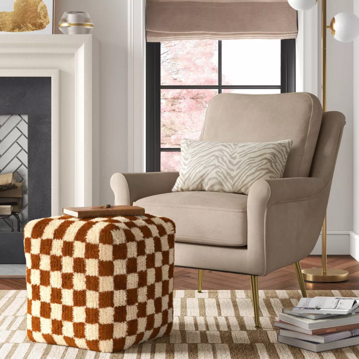 Checkerboard Pouf Mustard/Cream Wool