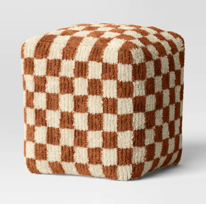Checkerboard Pouf Mustard/Cream Wool