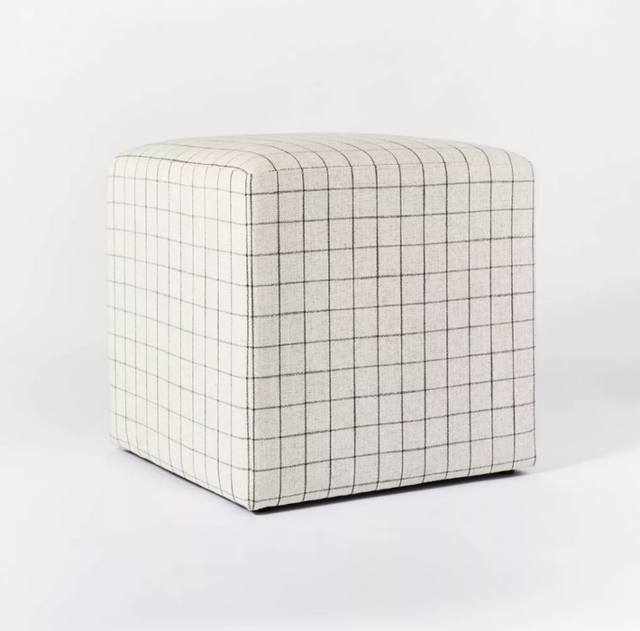 Lynwood Square Upholstered Cube Ottoman Windowpane Plaid