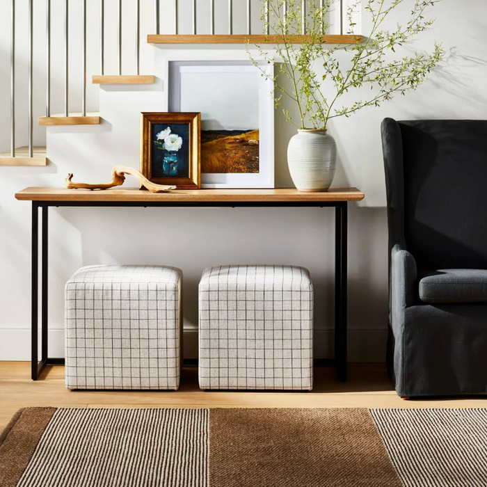 Lynwood Square Upholstered Cube Ottoman Windowpane Plaid