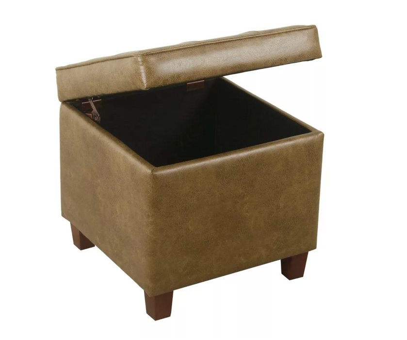 Square Tufted Faux Leather Storage Ottoman Brown