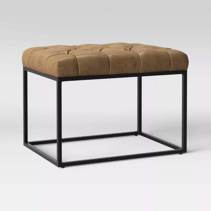 Trubeck Tufted Metal Base Ottoman Faux Leather Brown