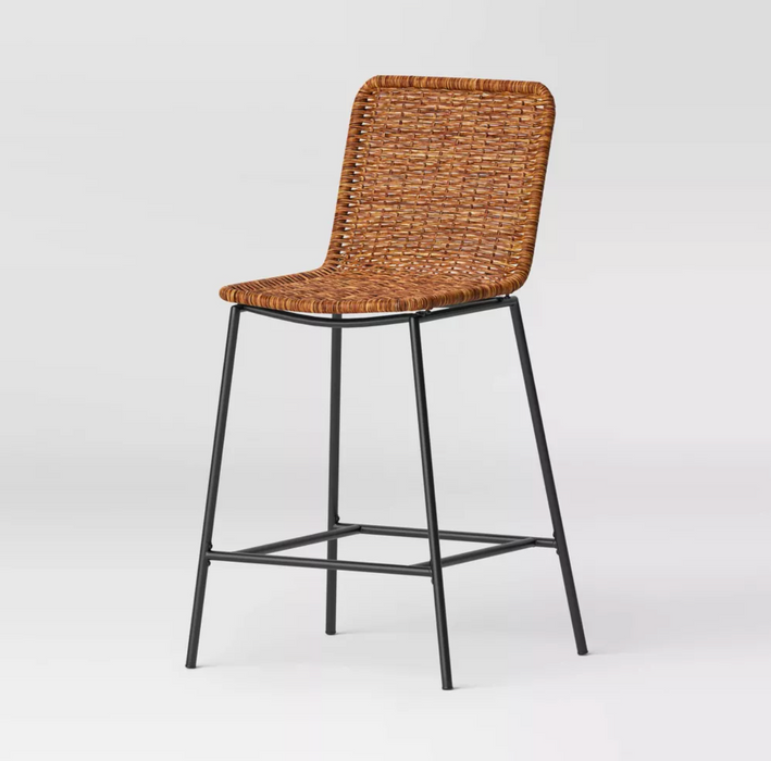 Wasson Woven Metal Leg Counter Height Barstool Tan Black