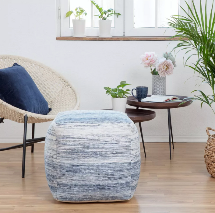 Halifax Pouf Ottoman Blue/Ivory
