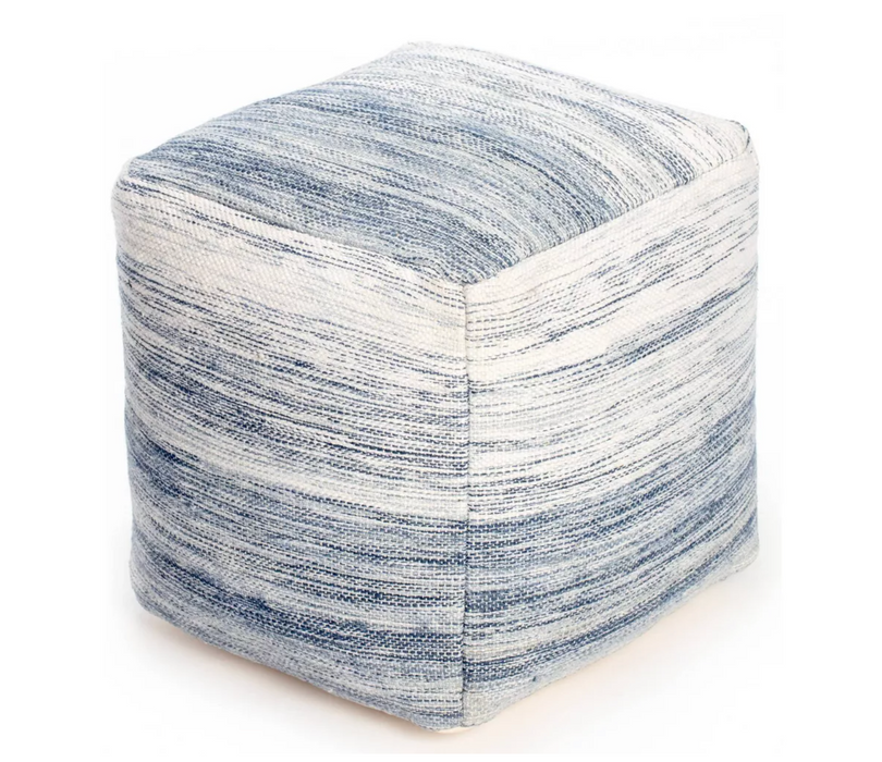 Halifax Pouf Ottoman Blue/Ivory