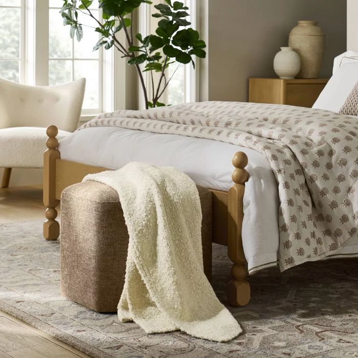 Hex Upholstered Ottoman Tan