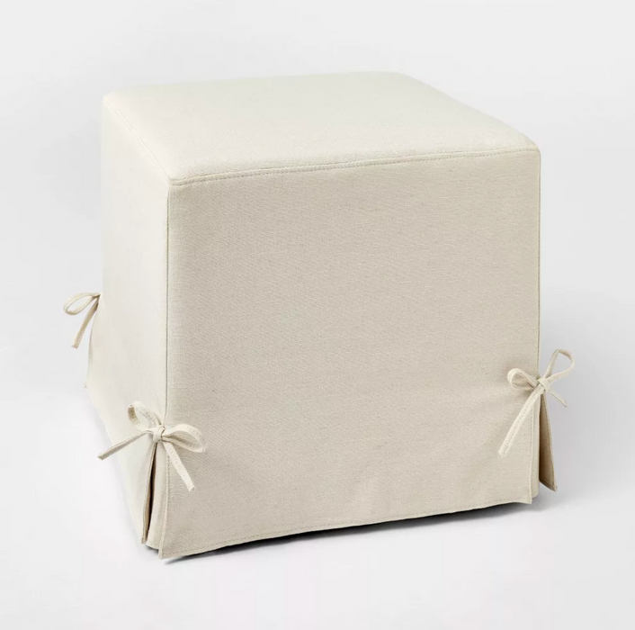 Lynwood Slipcover Cube Ottoman with Tie Details Cream