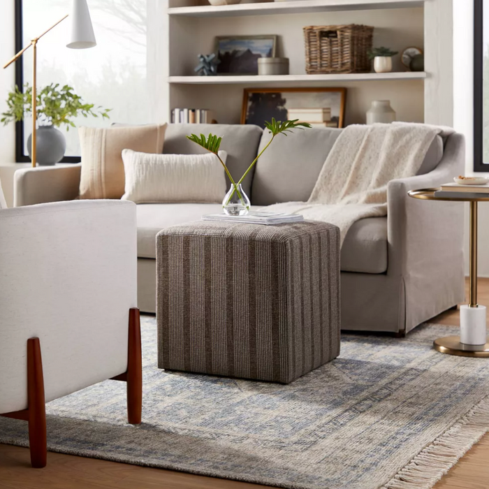 Lynwood Square Upholstered Cube Ottoman Dark Brown Stripe