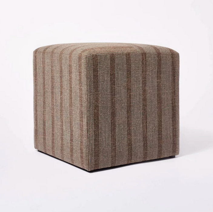 Lynwood Square Upholstered Cube Ottoman Dark Brown Stripe